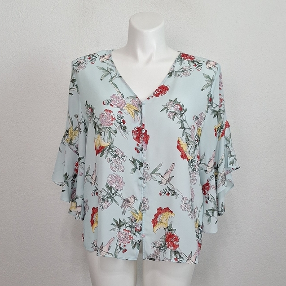 Investments Floral Cottagecore Coquette Boho Kimono Bell Sleeve Blouse Size XL - Picture 1 of 10